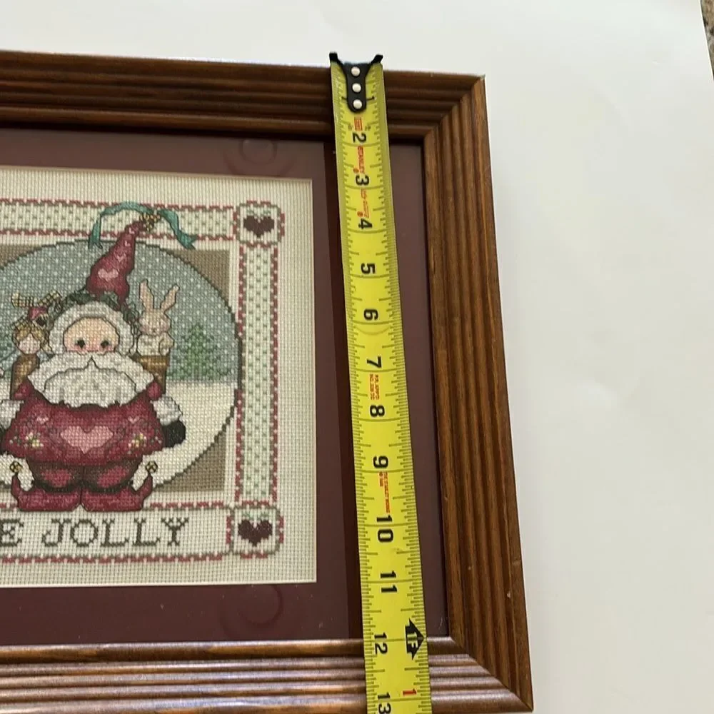 Vintage Christmas Santa Cross Stitch Framed Art Matted picture wall‎ hanging